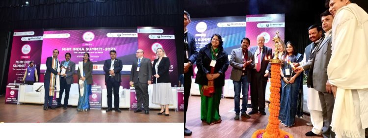 Adesh Gupta honored at the largest MHM summit organized by Gramalaya at NDMC Convention Centre, New Delhi.